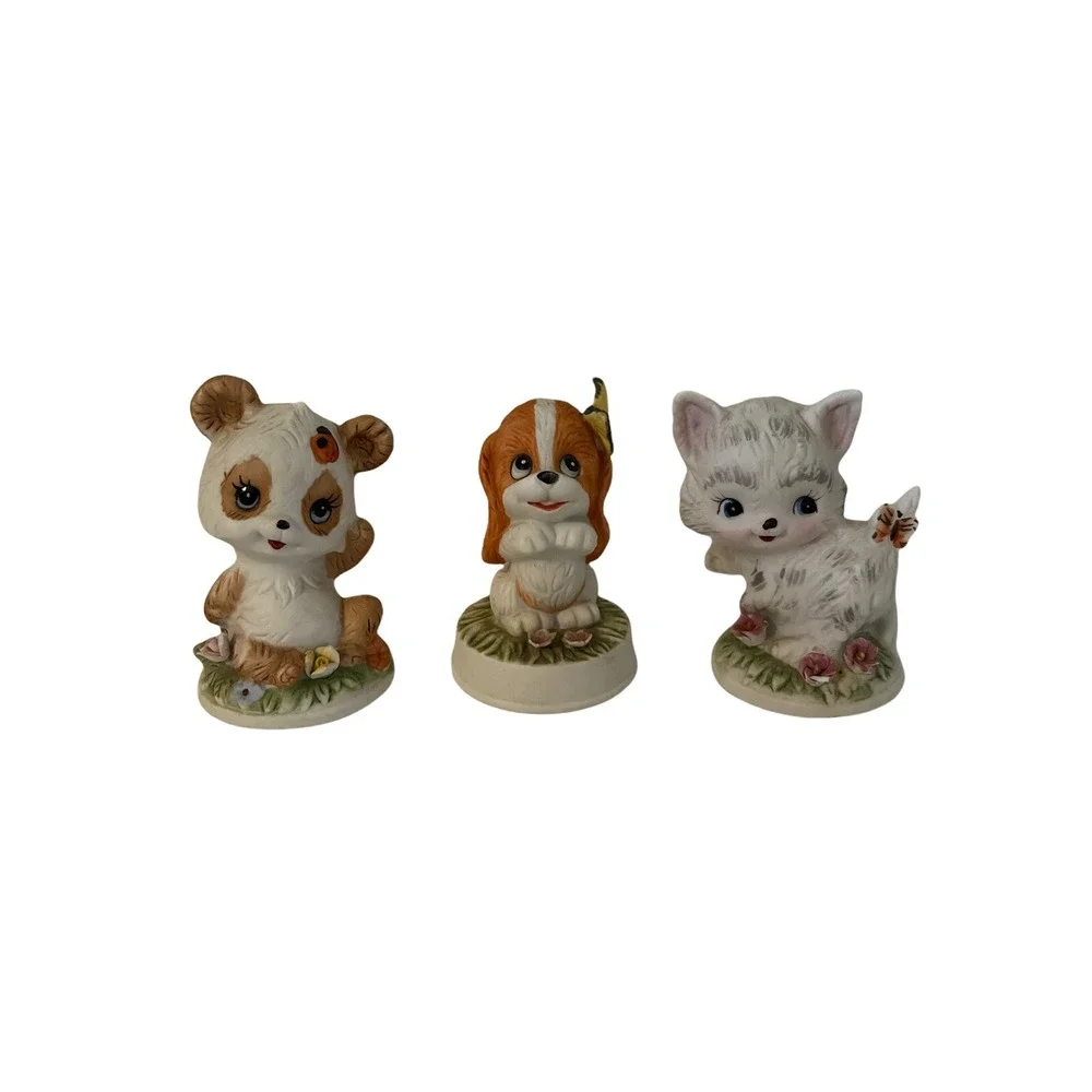 Vintage Set Of 3 Cat Bear‎ Dog Figurines sculpture gift decor anthropomorphic
